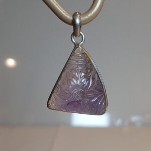 💜💛 Carved Ametrine Sterling Silver Floral Triangle Pendant Spiritual Magical